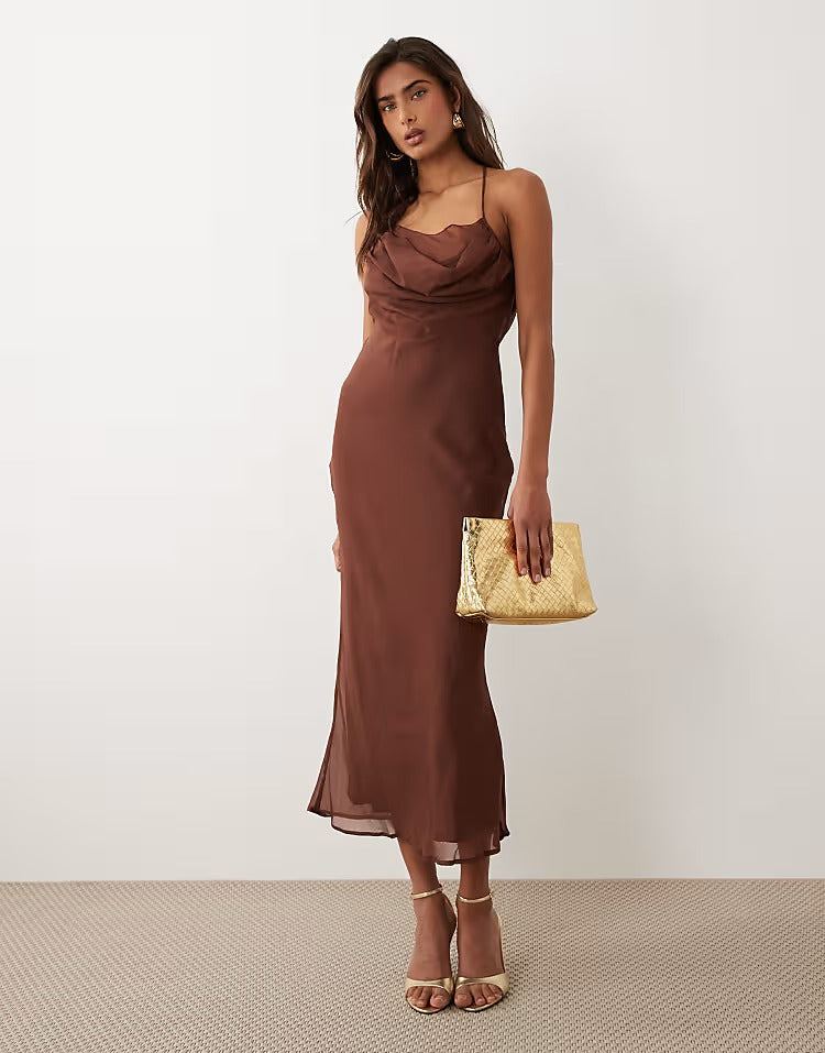 Long Brown Spring Dress