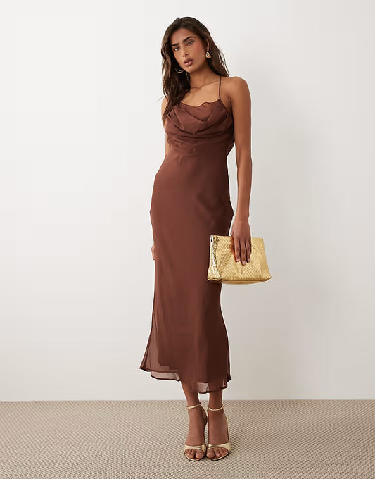 Long Brown Spring Dress